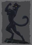  2015 abs animal_genitalia anthro biceps black_fur black_panther feline fur male mammal muscular orange_eyes panther rukifox scar sheath solo standing 