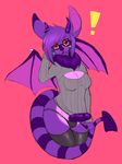  ! anthro breasts bulge clothed clothing dickgirl dragon erection eyewear glasses horn hybrid intersex invalid_tag legwear looking_down panties penis puddingpaw purple_penis simple_background solo standing thigh_highs underwear wings 