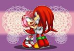  amy_rose anthro bare_shoulders black_nose blush boots clothing dress duo echidna female footwear gloves green_eyes hair headband hedgehog knuckles_the_echidna male mammal monotreme open_mouth pink_hair purple_eyes short_hair sonic_(series) spikes video_games 渡星m 
