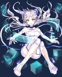  :d bare_shoulders blue_eyes blush bodysuit choker detached_collar floating_hair full_body headgear holographic_interface jewelry keepout long_hair looking_at_viewer number open_mouth original outstretched_arms pendant personification purple_hair smile solo thighhighs thighs toyota 