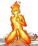  anal anal_penetration anthro balls burgerpants cat cowgirl_position eyewear feline fire first_person_view g-clone glasses grillby looking_at_viewer male male/male male_pov mammal on_top penetration penis sex undertale unknown_artist video_games 
