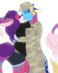  anthro canine clothed clothing duo eyes_closed feline female hug invalid_tag kissing male male/female mammal puddingpaw simple_background tears white_background 