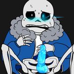  balls blue_blush blue_eyes bone invalid_color male open_mouth penis sans sans_undertale skeleton solo undertail undertale video_games 