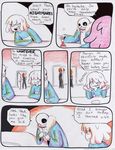  aftertale bone bottle chara_(undertale) clothed clothing comic counter dialogue english_text eyewear fire food glasses grillby hair ketchup loverofpiggies protagonist_(undertale) sans_(undertale) skeleton smile text undertale video_games 