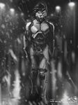  anthro armor canine chanrom male mammal monochrome outside raining smile solo wolf 