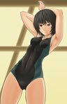  amagami armpits arms_up black_hair breasts brown_eyes competition_swimsuit expressionless naaru nanasaki_ai one-piece_swimsuit school_swimsuit short_hair small_breasts solo swimsuit 