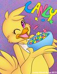  avian bird candy chica_(fnaf) chicken female five_nights_at_freddy&#039;s food one_eye_closed rozga video_games wink 