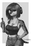 alcohol anthro beverage breasts chanrom cheetah clothed clothing feline female food invalid_tag looking_at_viewer mammal monochrome shot_glass simple_background smile solo 