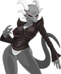  alpha_channel anthro black_sclera bottomless breasts claws drace dragon female horn nipple_bulge pussy real-warner red_eyes solo 