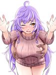  amidatto bad_id bad_pixiv_id blush breasts covered_nipples granblue_fantasy groping highres large_breasts lavender_hair ribbed_sweater silva_(granblue_fantasy) solo_focus sweater yellow_eyes 