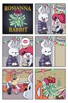  2015 anthro bow canine christmas christmas_lights clothing comic cookie dress english_text female food fox fruitcake fur grey_fur harry_hare hat holidays kissing lagomorph male mammal mistletoe orange_fur owlhaus plant rabbit rosianna_rabbit speech_bubble text white_fur yellow_fur 