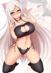  :3 animal_ears bakemonogatari bell bell_collar black_hanekawa black_legwear black_panties blurry blurry_background braid breasts cat_cutout cat_ear_panties cat_ears cat_lingerie choker cleavage_cutout collar fang_out glasses hanekawa_tsubasa highres jingle_bell kneeling large_breasts long_hair meme_attire monogatari_(series) navel no_shoes panties paw_pose ponpo side-tie_panties smile thighhighs underwear underwear_only white_hair yellow_eyes zoom_layer 