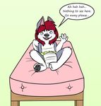  baby canine cub diaper dog hair hindpaw husky kammypup kammypup_(artist) mammal paws red_hair solo speech_bubble young 