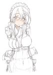  apron arms_behind_back breasts glasses hair_ornament hairclip highres impossible_clothes large_breasts long_hair looking_to_the_side maid_headdress mole mole_under_mouth navel original sakuya_tsuitachi simple_background sketch solo white_background 