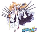  black_gloves blue_eyes breasts corset crossed_legs crown detached_sleeves drill_hair full_body gloves high_heels large_breasts lion_(zhan_jian_shao_nyu) long_hair navel ntrsis official_art outstretched_arm panties puffy_sleeves rigging rudder_shoes scepter solo stomach thigh_strap thighhighs turret underwear very_long_hair walking_stick watson_cross white_legwear white_panties zhan_jian_shao_nyu 