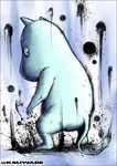  bad_twitter_id blue_eyes commentary_request cow_tail from_behind ink inkblot kei-suwabe looking_at_viewer looking_back moomin moomintroll no_humans splatter tail twitter_username 