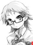  akemi_mikan closed_mouth glasses gofu greyscale jitsu_wa_watashi_wa monochrome portrait school_uniform semi-rimless_eyewear smile solo spot_color traditional_media under-rim_eyewear watermark web_address 