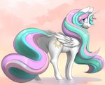  2016 big_butt butt cutie_mark dimfann dock equine feathered_wings feathers female feral friendship_is_magic hair horn long_hair looking_back mammal multicolored_hair multicolored_tail my_little_pony princess_celestia_(mlp) smile solo standing winged_unicorn wings 