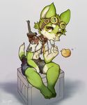  clothing fur green_fur kemono kiyo looking_at_viewer male melee_weapon sitting solo sword weapon 