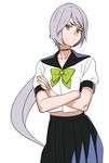  aconitea bad_id bad_pixiv_id bishoujo_senshi_sailor_moon choker crossed_arms green_eyes grey_hair long_hair pleated_skirt ponytail ribbon school_uniform serafuku skirt solo star very_long_hair yaten_kou 