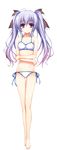  absurdres bare_legs bare_shoulders bikini bikini_top crossed_arms full_body highres lavender_hair long_hair non-web_source purple_eyes reminiscence ribbon shimazu_aki side-tie_bikini smile solo swimsuit tomose_shunsaku transparent_background twintails 