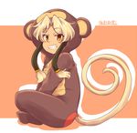  animal_costume animal_hood artist_name blonde_hair chinese_zodiac dated from_side grin hood kuromiya looking_at_viewer mikisaka_sasara monkey_costume monkey_tail new_year original red_eyes short_hair signature smile solo tail year_of_the_monkey 