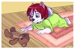 baby blue_eyes canine carpet crawling cub cute dog hair husky kammypup kammypup_(artist) mammal plushie red_hair solo young 