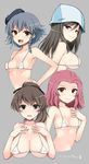  beret bikini bikini_top black_eyes black_hair blue_hair braid breasts brown_eyes brown_hair covered_nipples girls_und_panzer hair_ribbon hand_on_own_chest hands_on_own_chest hat koyama_yuzu large_breasts micro_bikini mika_(girls_und_panzer) multiple_girls pepperoni_(girls_und_panzer) ponytail red_hair ribbon rosehip short_hair sideboob string_bikini swimsuit underboob wavy_mouth yatsune_rika 