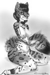  anthro areola breasts chanrom collar ear_piercing feline female invalid_tag leopard looking_at_viewer mammal monochrome navel nipples nude piercing simple_background smile snow_leopard solo thick_thighs 