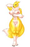  abs anthro big_breasts blue_eyes breasts canine chest_tuft digimon female fox fur mammal markings muscular muscular_female nipples nude open_mouth pussy renamon smile solo thick_thighs thunder-renamon tuft white_fur wide_hips yellow_fur 