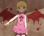  bad_id bad_pixiv_id bangs blonde_hair blood blunt_bangs blush cowboy_shot dress fake_wings fang fang_out kiss-shot_acerola-orion_heart-under-blade kizumonogatari looking_at_viewer monogatari_(series) neck_ribbon outstretched_arm pink_dress pointy_ears ribbon short_hair sleeveless sleeveless_dress smile solo standing string_bowtie tsurime turtleneck wings yamae_saki yellow_eyes 