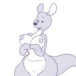  anthro black_and_white black_nose breasts digital_media_(artwork) disney eyebrows eyelashes female kanga kangaroo lonbluewolf mammal marsupial monochrome nipples open_mouth pouch simple_background sketch solo tongue white_background wide_hips winnie_the_pooh_(franchise) 