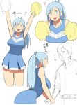  1girl accio arms_up blue_hair cheerleader handshake highres original pom_poms text_focus 
