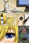  blonde_hair blue_eyes bodysuit busou_shinki comic doll_joints highres takaramono 