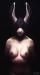  2015 anthro areola bdsm breasts digital_media_(artwork) female hood invalid_tag lagomorph leather mammal nipples nude oouna pinup pose rabbit simple_background solo 