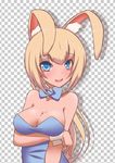  abstract_background animal_humanoid big_breasts blonde_hair blue_eyes blush breast_squish breasts cleavage clothed clothing female hair humanoid kazukoto lagomorph long_hair mammal open_mouth pose rabbit_humanoid smile solo 