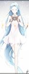  absurdres ahoge bare_shoulders blue_eyes blue_hair breasts crystal dress floating floating_object gradient gradient_background granblue_fantasy half-closed_eyes highres interlocked_fingers letterboxed long_hair lyria_(granblue_fantasy) marumoru praying signature sketch sleeveless sleeveless_dress small_breasts solo standing very_long_hair 