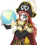  blue_eyes blush commentary_request epaulettes eyeshadow facial_tattoo globe gorgeous hair_ornament hairclip hat hat_feather katou_marika long_hair makeup miniskirt_pirates open_mouth pink_hair pirate_hat skull_and_crossbones smile solo star star_tattoo tattoo youkan 