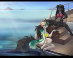  anthro bikini boat breasts canine clothing duo feline female invalid_tag mammal melianah navel outside smile swimsuit vehicle 