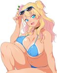  :d asymmetrical_hair belly bikini bikini_tan blonde_hair blue_bikini blue_eyes blush breast_press breasts choker cleavage eyewear_on_head fat_folds fingernails galko hair_ribbon large_breasts long_fingernails long_hair looking_at_viewer nail_polish navel one_side_up onsoku_maru open_mouth oshiete!_galko-chan plump ribbon scrunchie side_bun smile solo string_bikini sunglasses swimsuit tan tanline 