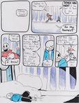 aftertale bone bushes clothed clothing comic dialogue door english_text grin jacket loverofpiggies lying male on_back papyrus_(undertale) sans_(undertale) scarf skeleton smile snow teeth text tree undead undertale video_games 
