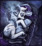  2015 animated bantha bed blue_eyes cutie_mark equine equum_amici eyeshadow female feral friendship_is_magic fur glowing hair half-closed_eyes hooves horn lying magic makeup mammal my_little_pony on_bed on_side pillow pillow_hug purple_hair rarity_(mlp) solo unicorn white_fur 