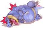  ambiguous_gender belly clockfrog drooling featureless_crotch feraligatr gaping_mouth looking_at_viewer lying nintendo open_mouth pok&eacute;mon saliva tongue tongue_out video_games 