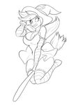 2015 anthro breasts broom cleavage clothed clothing dress elbow_gloves equine fan_character female flying gloves hat help_desk_(oc) horn legwear mammal monochrome my_little_pony solo stockings toughset unicorn witch_hat 