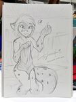  2015 :3 anthro breasts convenient_censorship feline female fur hair hybrid kathrin_(twokinds) keidran mammal musical_note sewing sketch solo spots spotted_fur tom_fischbach twokinds 