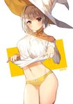  bad_id bad_twitter_id blush breasts hat large_breasts looking_at_viewer original panties purple_eyes short_hair silver_hair solo sukja underwear witch_hat yellow_panties 