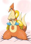  anthro areola big_breasts biidama blush breasts female floatzel kneeling looking_at_viewer mammal mustelid navel nintendo nipples nude pok&eacute;mon pose pussy simple_background smile solo video_games 