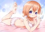  barefoot bikini blue_eyes bra feet gochuumon_wa_usagi_desu_ka? hoto_cocoa legs_up lying neki_(wakiko) on_stomach orange_hair plaid plaid_bikini soles solo swimsuit the_pose underwear 