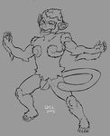  2016 action_pose anthro anthrofied athletic balls digital_drawing_(artwork) digital_media_(artwork) flaccid front_view greyscale infernape licking licking_lips line_art long_foreskin looking_at_viewer male mammal monkey monochrome nintendo nokemy nude open_mouth penis plantigrade pok&eacute;mon primate rape_face signature solo spread_arms tongue tongue_out uncut video_games 