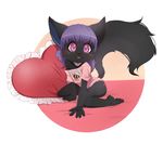  2016 bed big_tail blush bottomless cat clothed clothing digital_media_(artwork) feline female hair kneeling looking_at_viewer mammal open_mouth pillow pink_eyes purple_hair simple_background solo young zorak_(artist) 